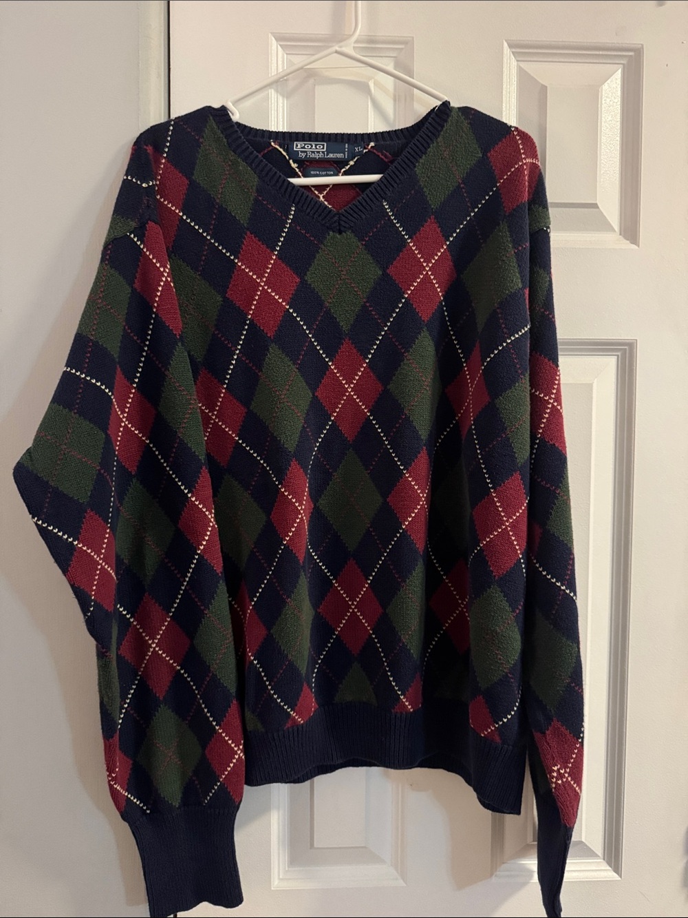 Polo by Ralph Lauren Navy, Red & Green Argyle V-Neck Sweater